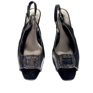 J. Reneé Classic Satin Bling Buckle Peep Toe Slingback Pumps Women's Size 9M